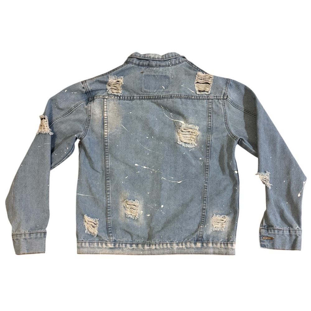 Men’s Light Blue Distressed Denim Jacket size Small - Picture 4 of 6